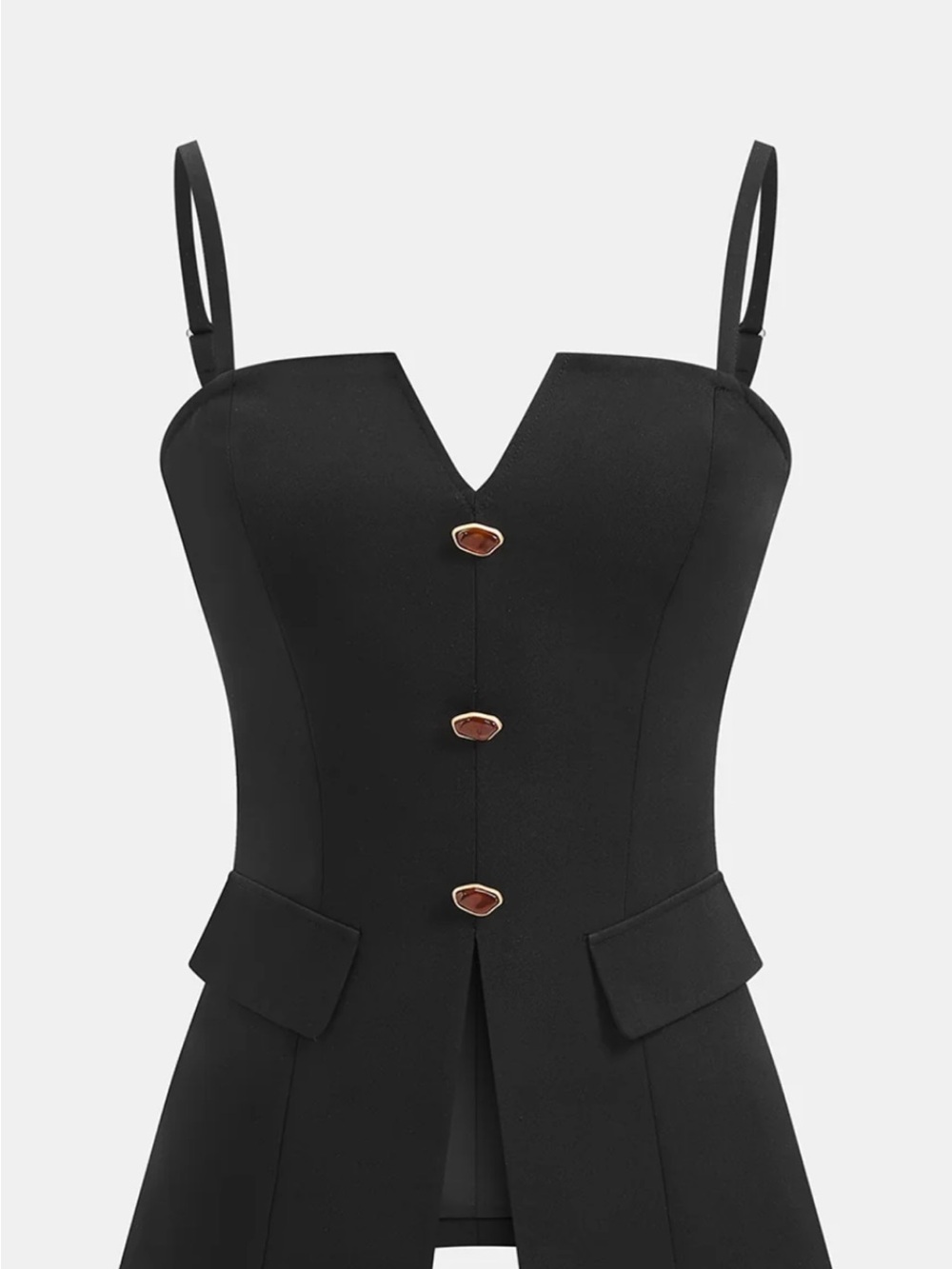 Commense Black Button-Front Structured Cami Top - Picture 2 of 4